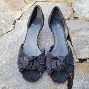 Stuart Weitzman Black Knot Front Slip On Kitten Heel Shoes Size 9.5N